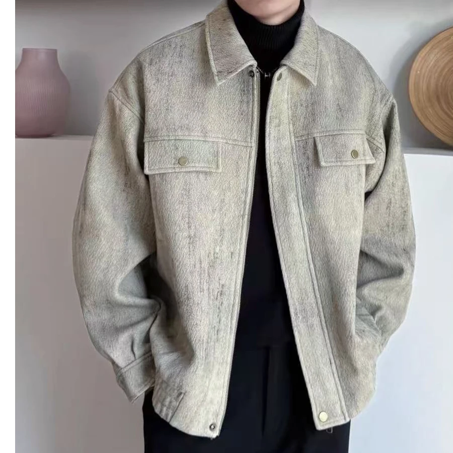 U800-999直播专用链接夹克男士短款时尚休闲百搭宽松毛呢翻领