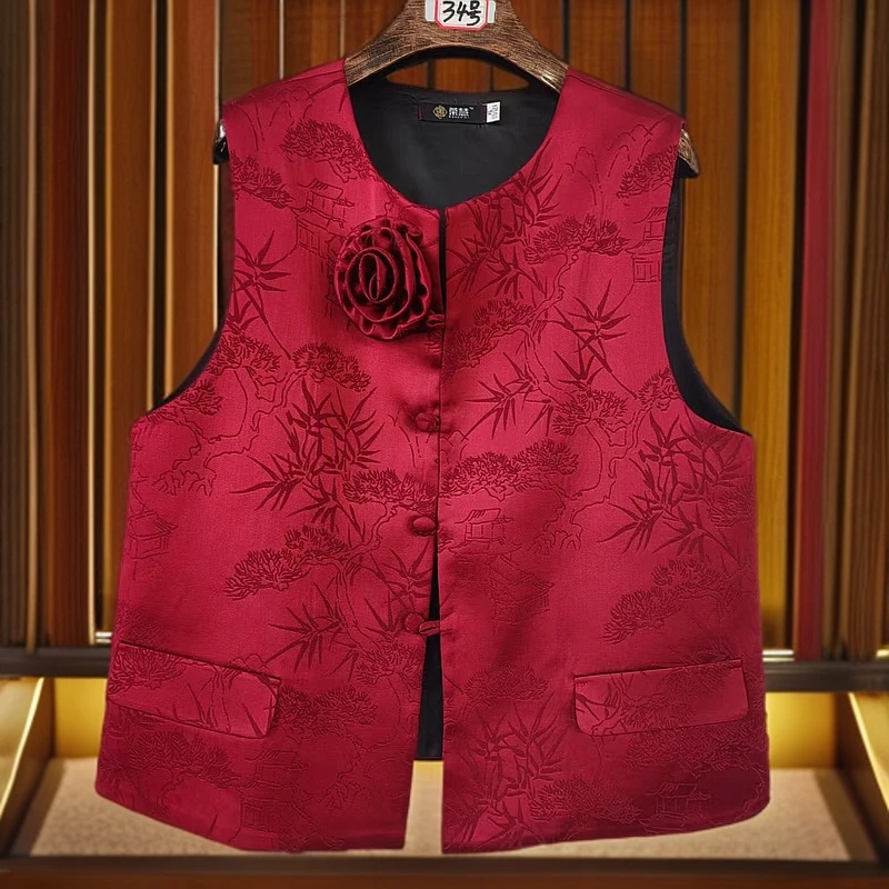 红色提花面料手工盘花暴扣时尚通勤百搭