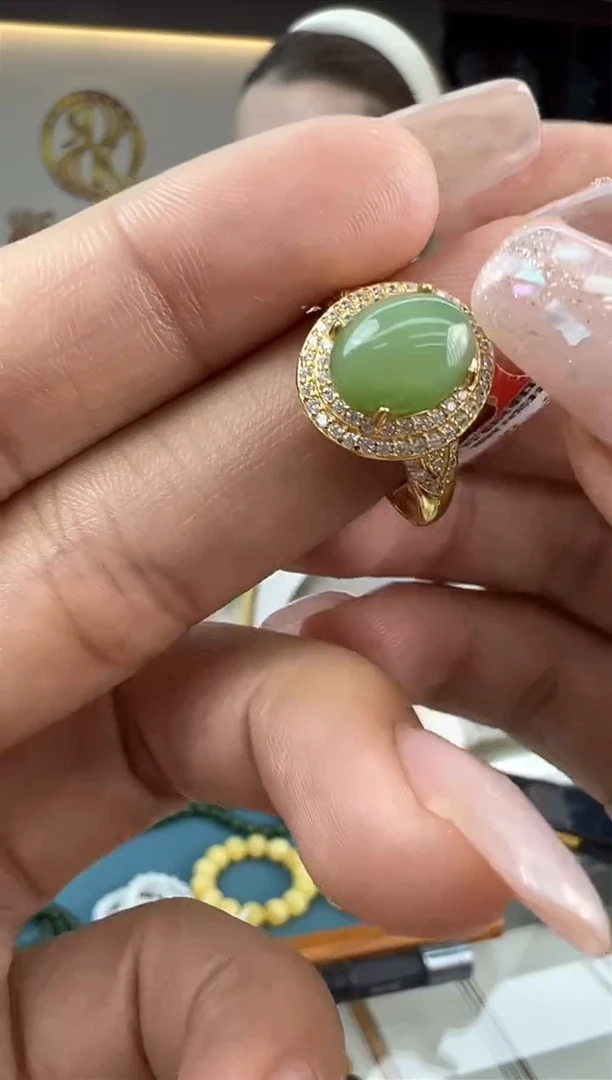 【闪购商品】和田玉（碧玉）戒指银S925镶嵌452秒拍号