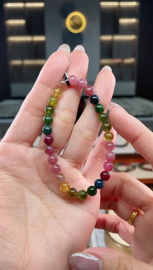 未镶嵌老矿碧玺彩虹单圈手串6mm+碧玺碧玺多样性发一条T