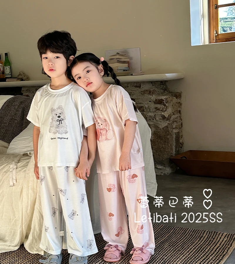 蕾蒂巴蒂儿童家居服套装莫代尔半袖空调服薄款韩版亲子装宽松睡衣