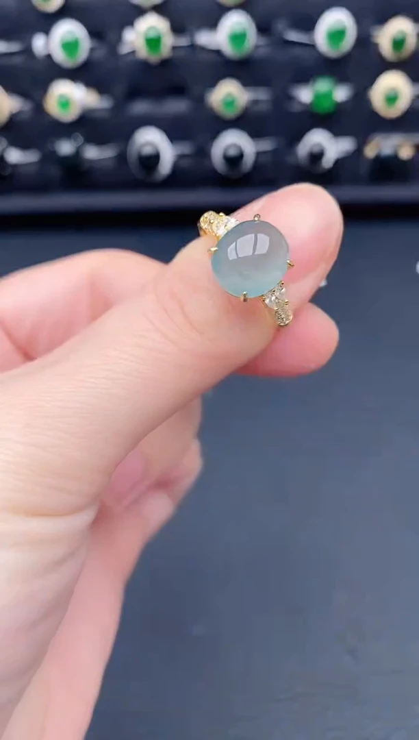 银S925镶嵌戒指翡翠天然a货翡翠122