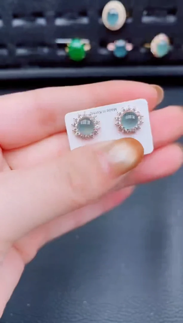 【闪购商品】翡翠耳饰银S925镶嵌天然a货翡翠679