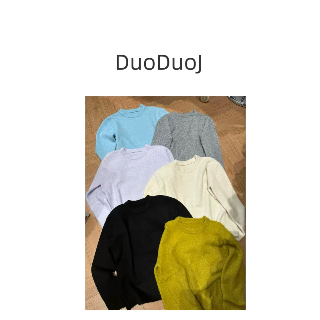 【DuoDuoJ】【单色圆领毛衣】韩系休闲百搭长袖简约纯色套头