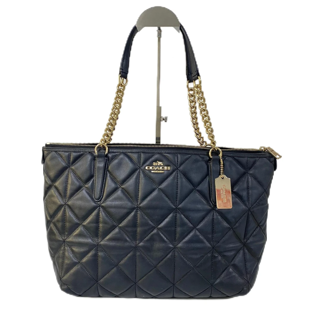 95新 COACH/蔻驰 黑色全皮单肩手提托特包 AF-10438-B