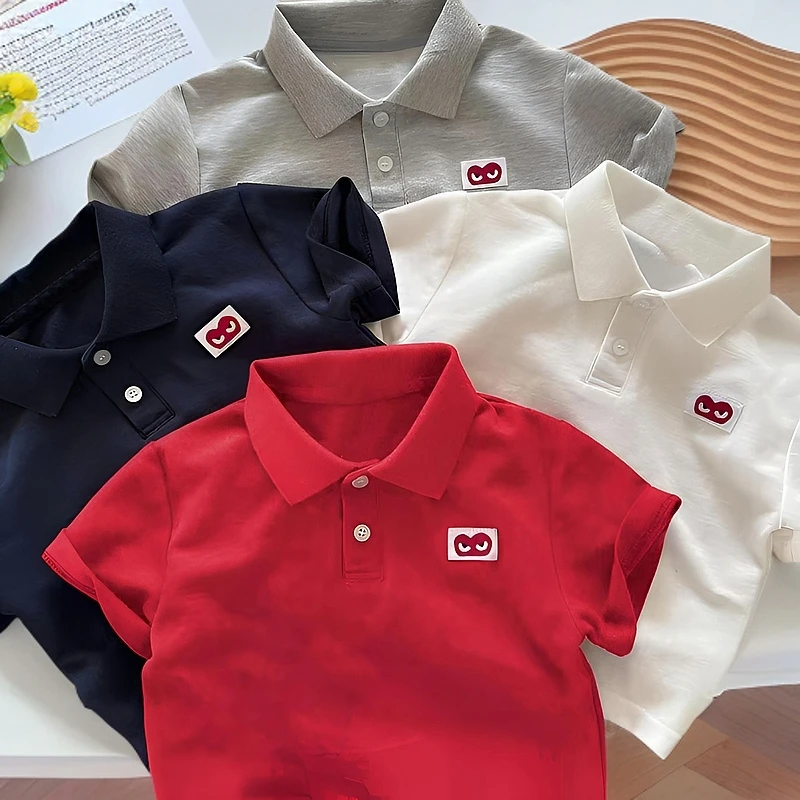 儿童短袖polo衫2025夏季新款男女童爱心T恤宝宝爱心洋气翻领上衣