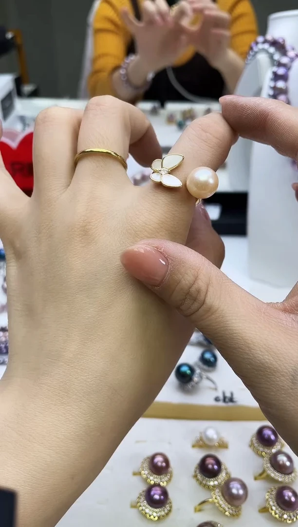 未镶嵌戒指淡水珍珠中国红戒指