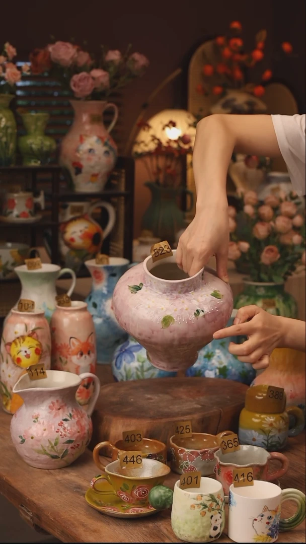 陶瓷523景德镇设计师手作花器摆件侘寂风