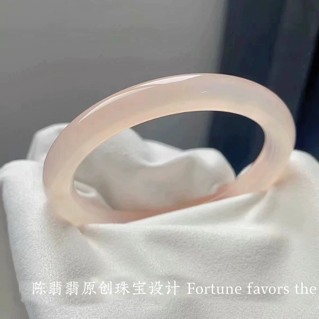 高冰藕粉玉手镯天然粉色手镯玛瑙手镯玉髓手镯美人条圆条送礼物