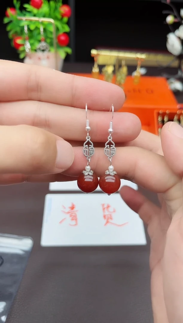 玛瑙/玉髓耳饰银S925镶嵌230000