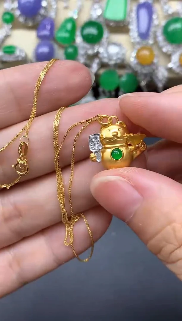 翡翠18K金镶嵌颈饰323-中国好珍宝