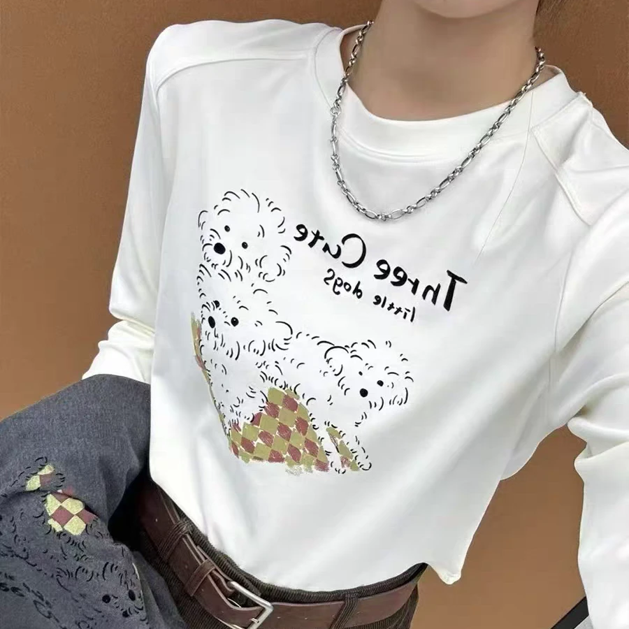 【静姐家】9500秋冬磨毛时尚休闲百搭印花小狗女长袖T恤