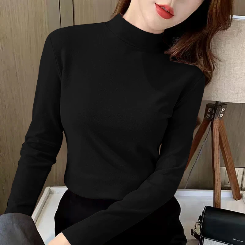 德绒打底衫女2025新款秋冬季内搭半高领保暖长袖t恤洋气上衣xs1