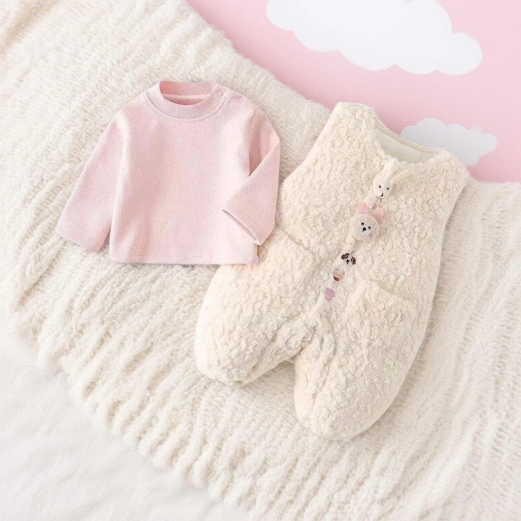 女童套装秋冬装连体衣背带裤超萌冬季婴儿衣服加厚宝宝爬服加绒