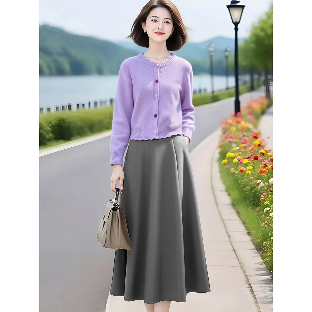AQ#【可搭套装】温柔风长袖毛衣女宽松针织开衫搭A字半裙DY15276