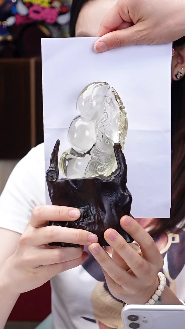 未镶嵌大型摆件（非配饰）水晶B0925GMD643水晶连年有余摆件