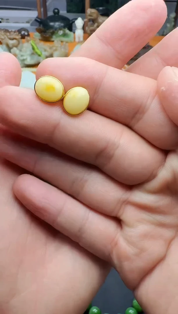 银S925镶嵌琥珀耳饰耳钉 01