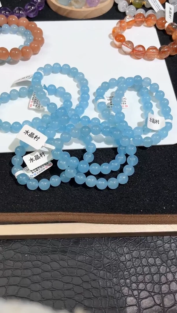 未镶嵌手链水晶45号蓝玉髓天空蓝单圈10+mm