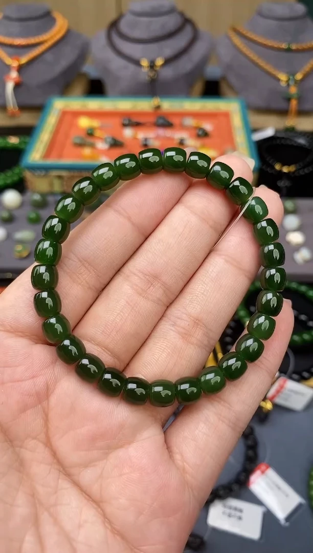 未镶嵌和田玉挂件7mm碧玉极致手串