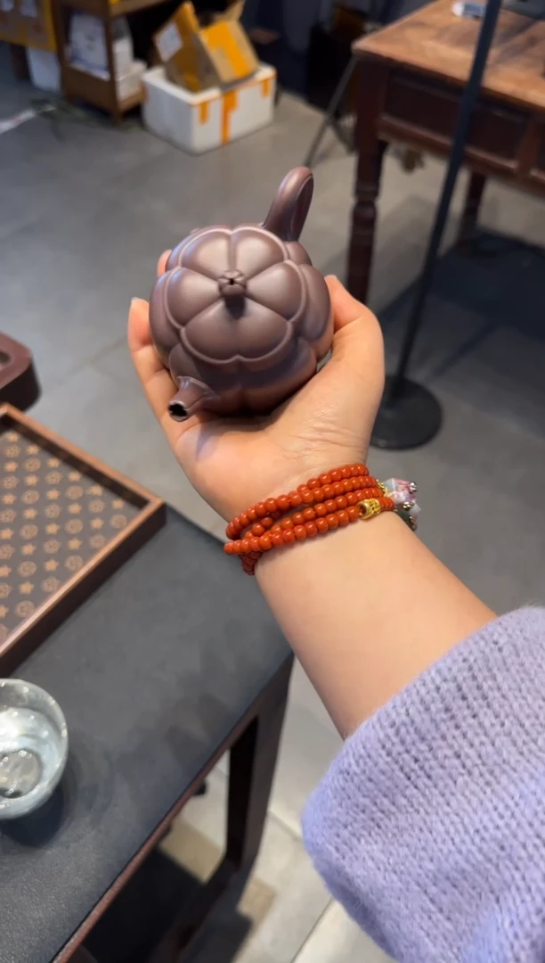 茶壶紫砂繁花 朱泥