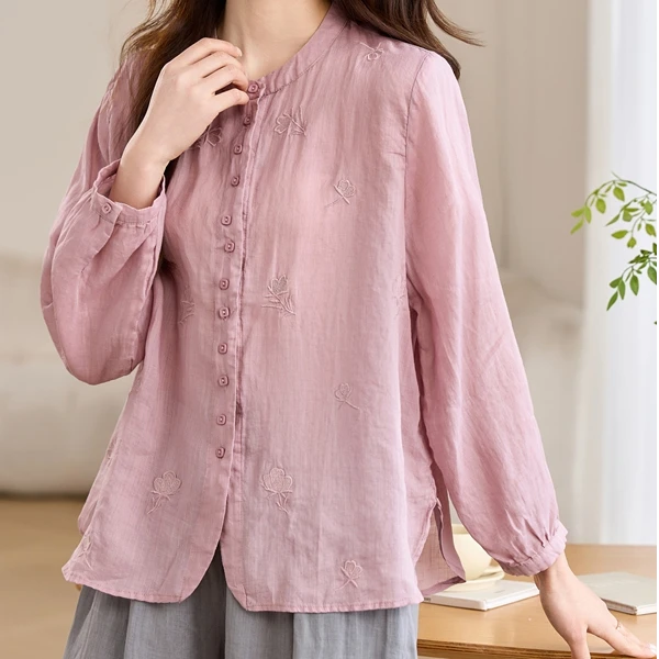 Mandsibil曼德西比利女士苎麻衬衫2025新款春装轻奢高级感上衣