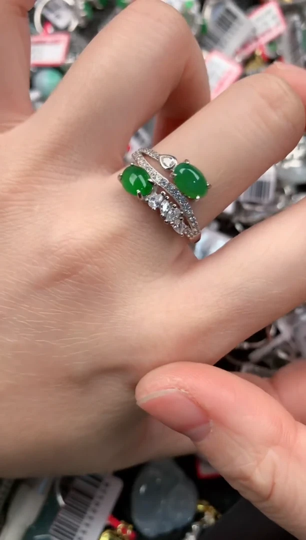 银S925镶嵌戒指翡翠888---6