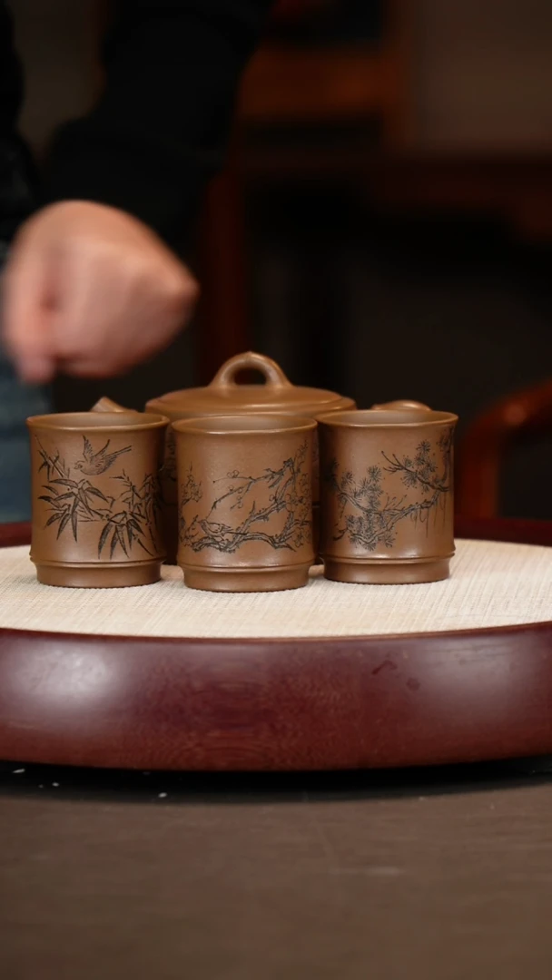 【闪购商品】紫砂茶壶象牙雪上段竹井泉套组+缶硕+云根+四杯