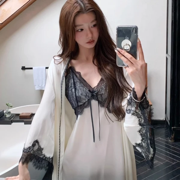 【DSYJ大睡衣家】冰丝睡衣女爆款2025新款夏款睡裙开衫家居服两件套