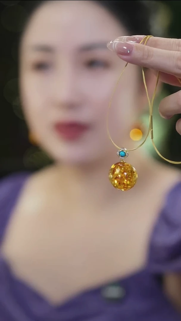 琥珀（花珀）项链未镶嵌花珀单珠吊坠21mm