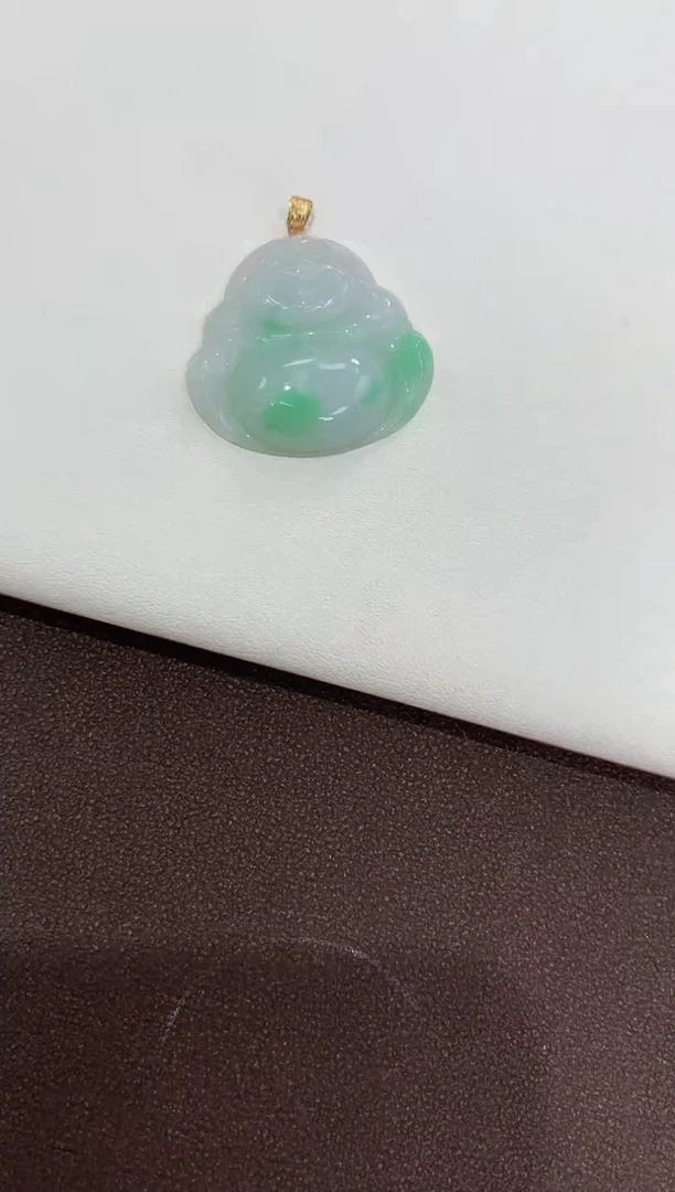 翡翠18K金镶嵌吊坠(赠链)天然缅甸a货翡翠