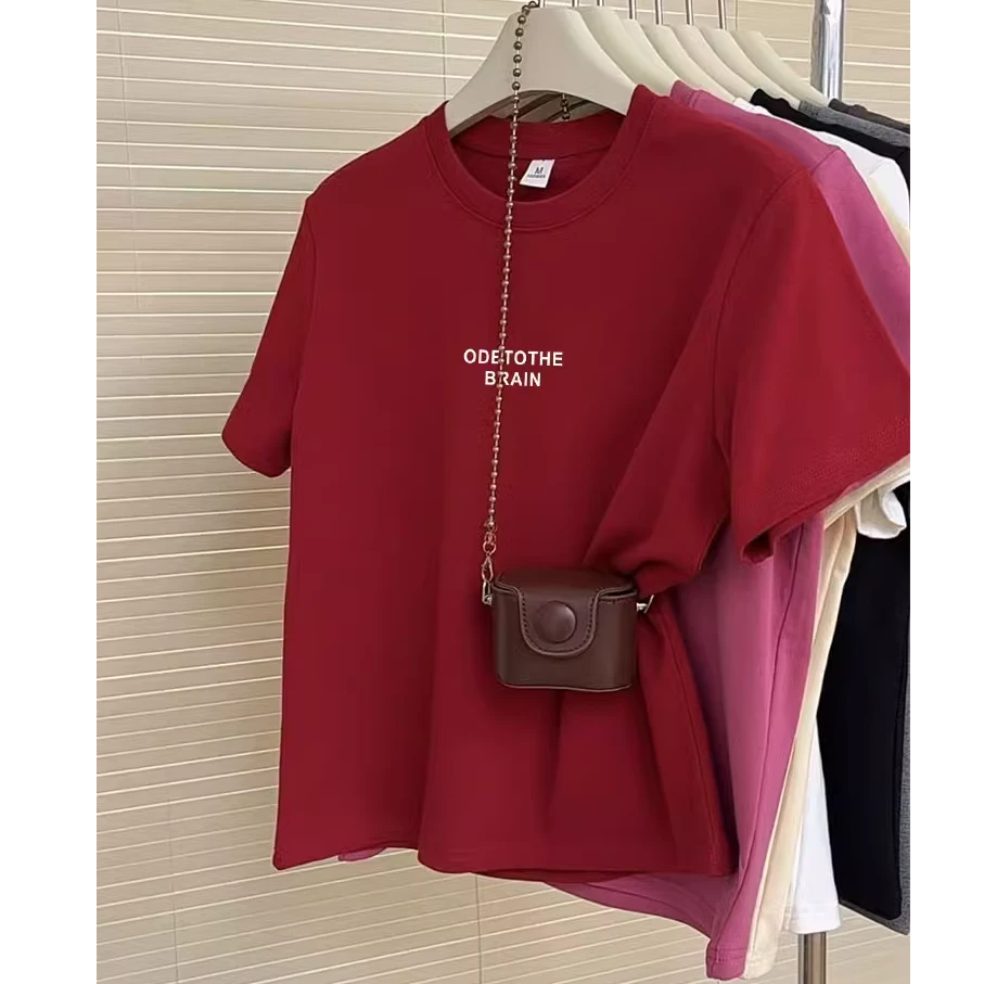 小众设计感正肩磨毛短袖t恤女时尚百搭灰色上衣打底衫春夏秋冬潮