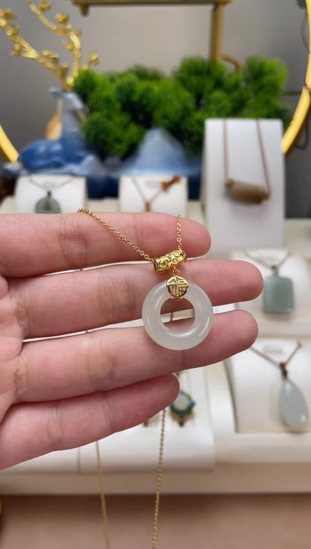 和田玉银S925镶嵌吊坠(不含链)平安环吊坠