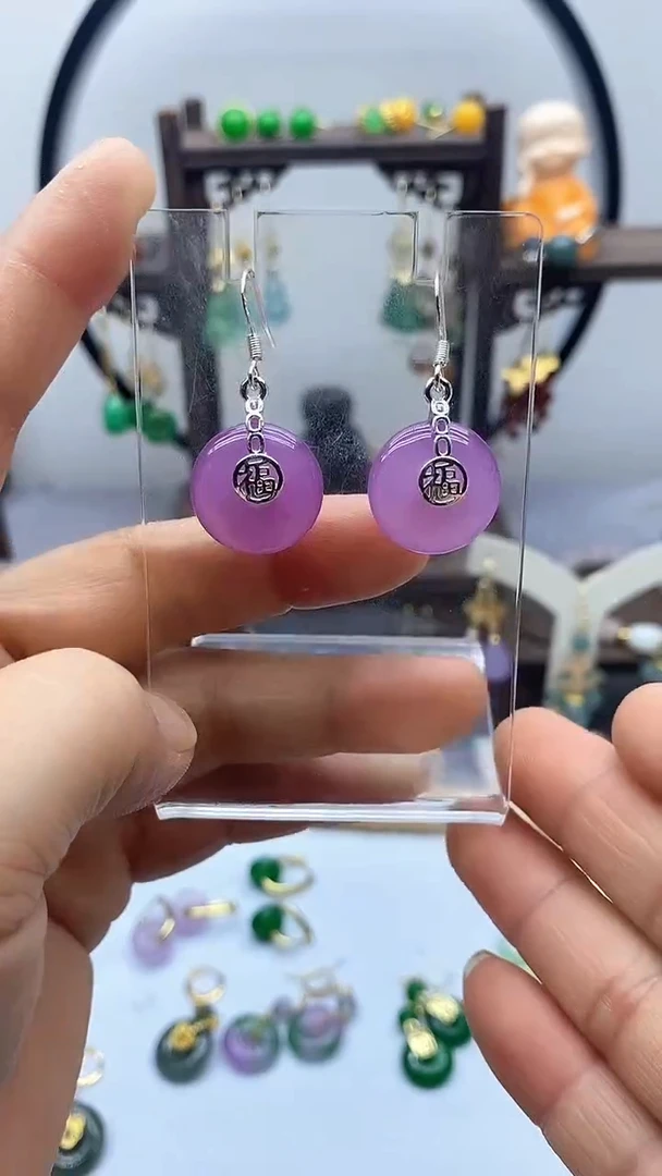 石英质玉（非洲翠）银S925镶嵌耳饰300