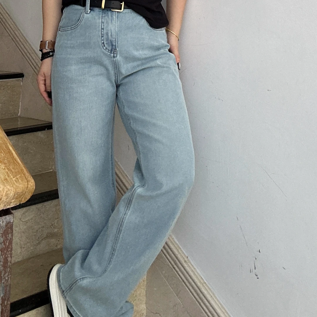 Huangxiaoqi Cowboy春夏薄款牛仔裤女四面弹显瘦直筒裤98130