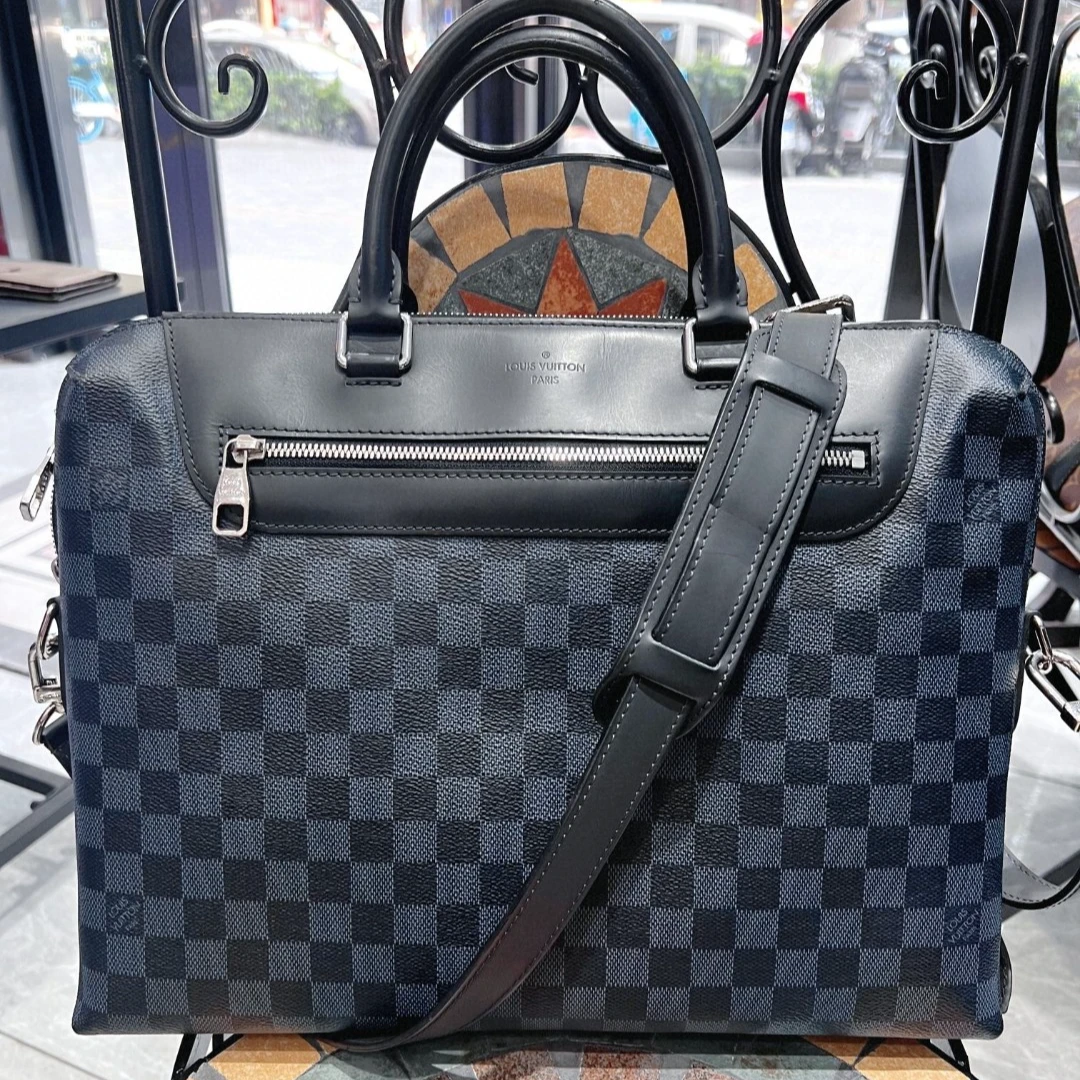 95新 LouisVuitton/路易威登 98新棋盘格手提包公文包有肩带37*28