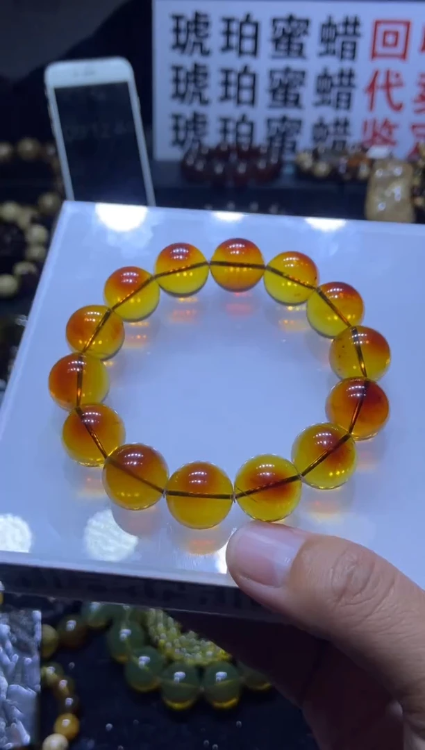 琥珀未镶嵌珠宝奇石手串16mm