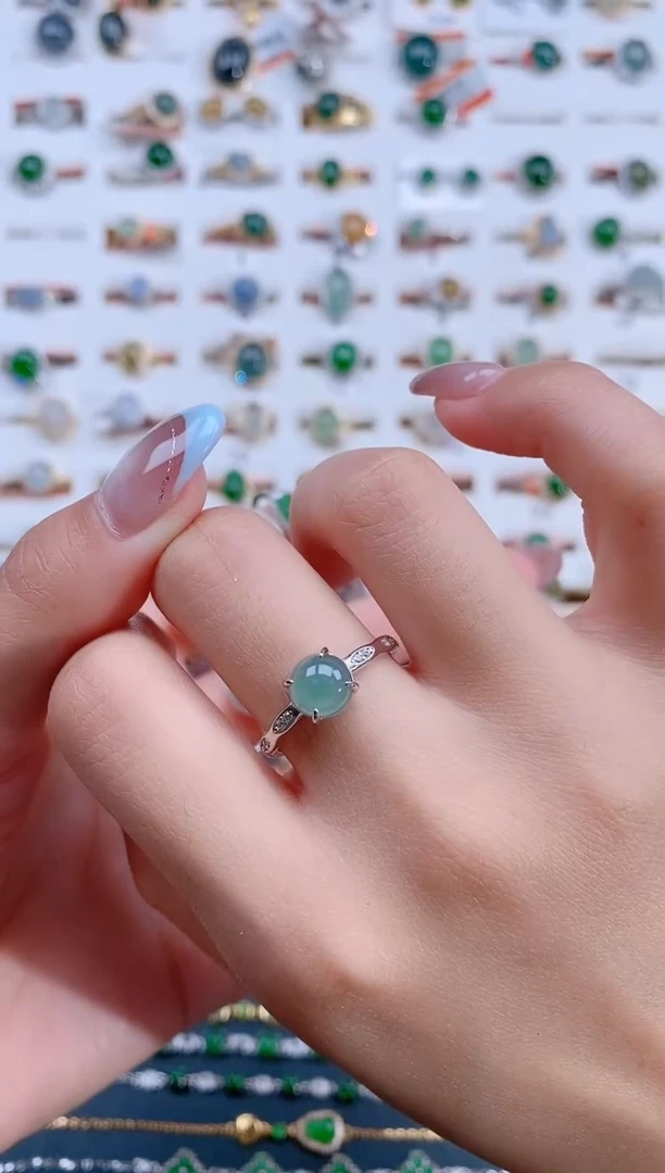 翡翠戒指银S925镶嵌天然翡翠