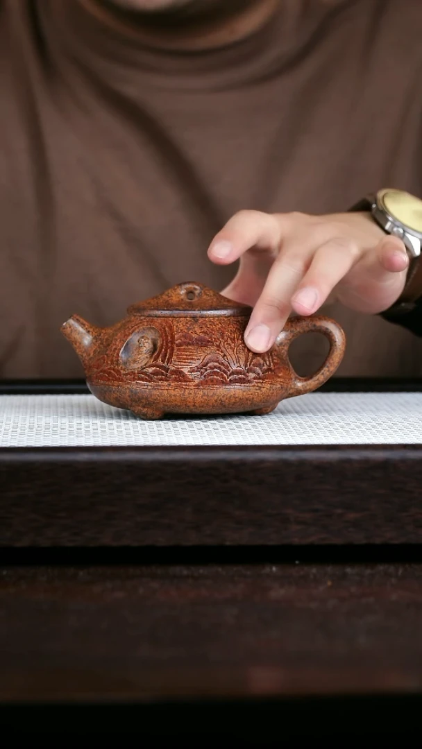 茶壶紫砂柴烧虎皮金砂观山270cc