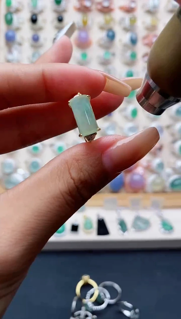 翡翠戒指银S925镶嵌天然缅甸翡翠A货222 3-10