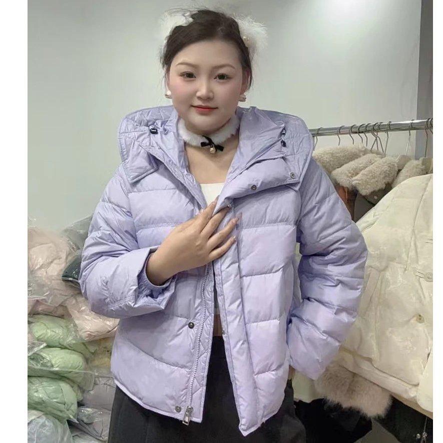 女短款加厚冬季新款白鸭绒连帽保暖羽绒服