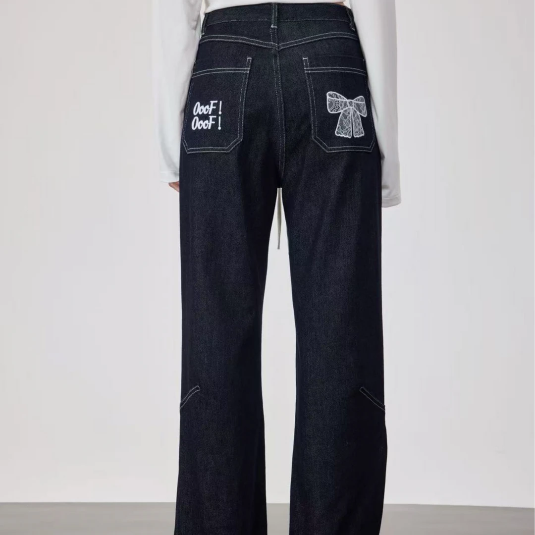 OooF！Yang【主理人专属】翻边绣花牛仔裤