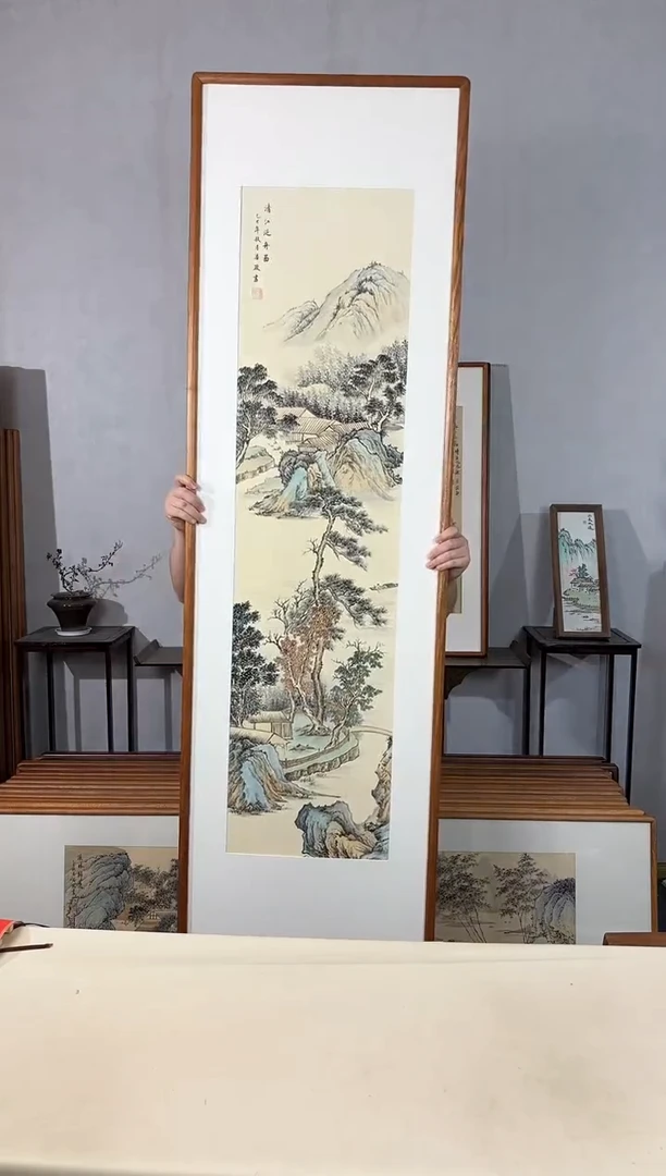 国画手绘*清江泛舟图*52*172cm带框发货