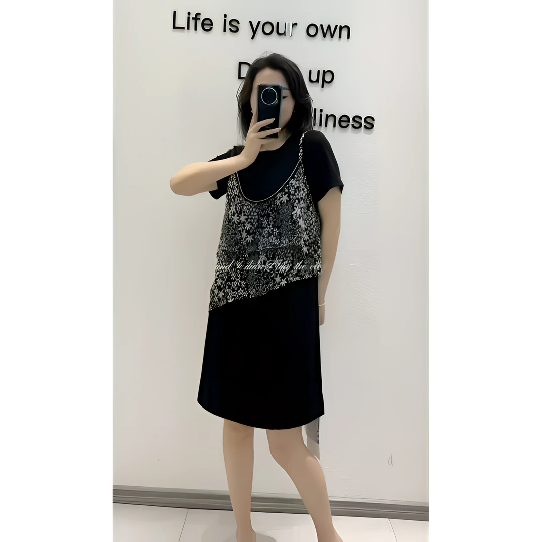 A276两件套休闲夏季公主袖提花小背心中裙设计感宽松套头连衣裙