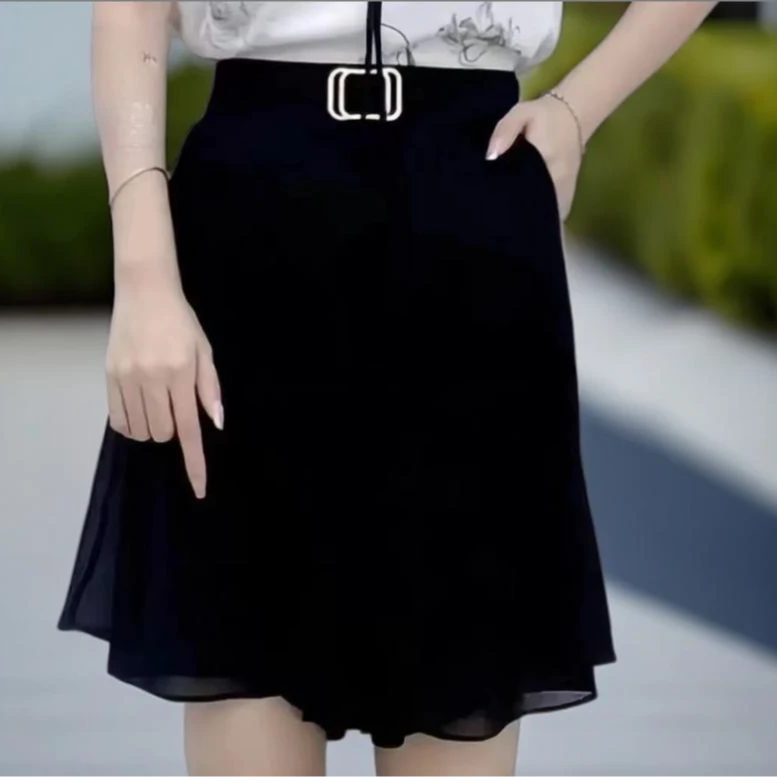 短裤裙女松紧腰夏季高腰显瘦气质百搭减龄洋气黑色休闲A字裙裤女