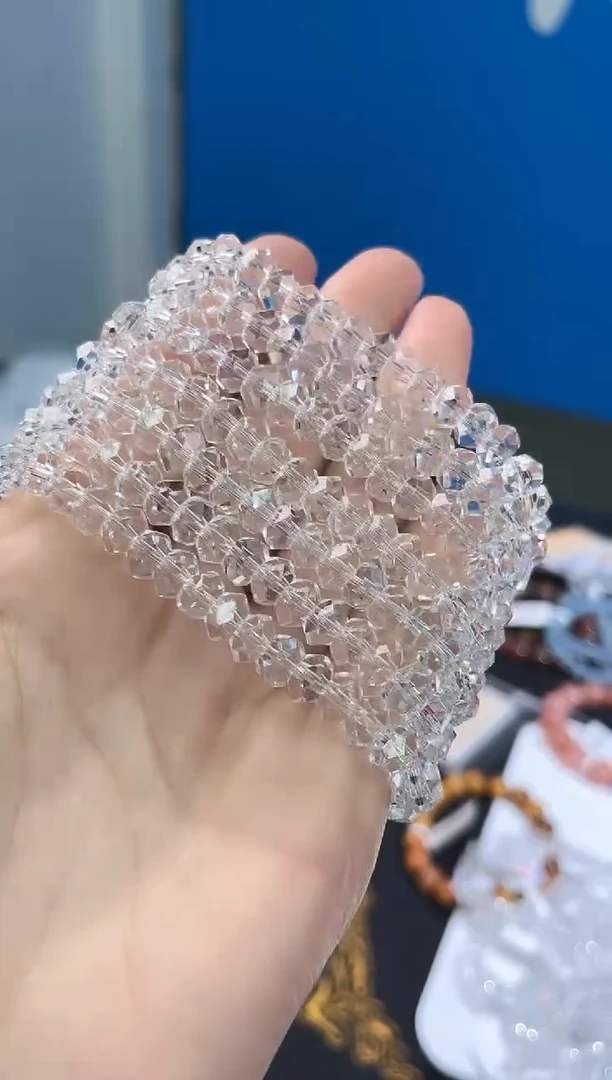 未镶嵌手链水晶16号利姆利亚白水晶钻面盘珠单圈7+mm
