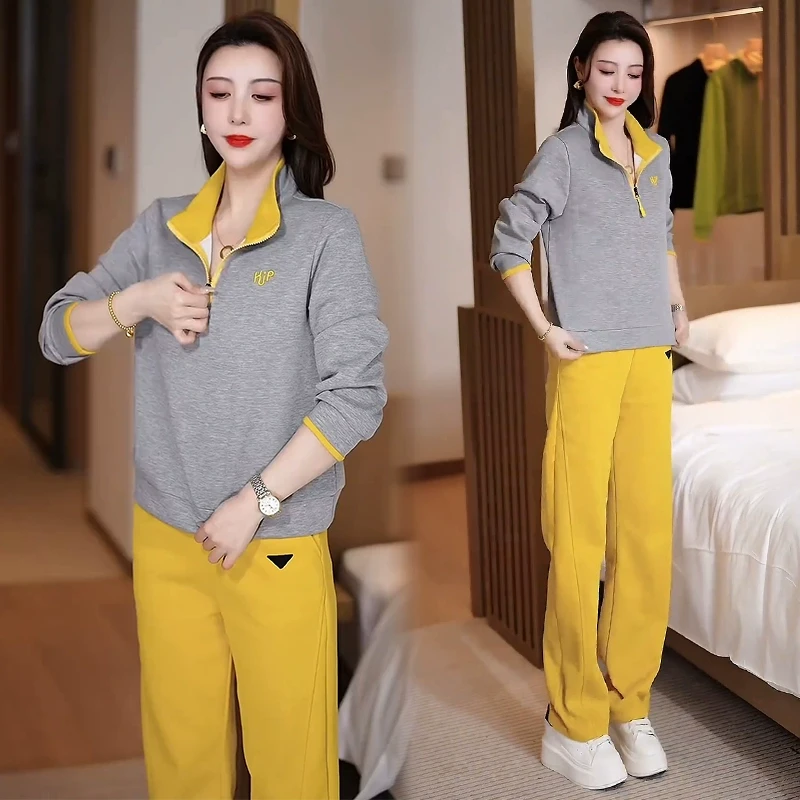 休闲运动服套装女2025春季新款时尚洋气显瘦立领卫衣阔腿裤两件套