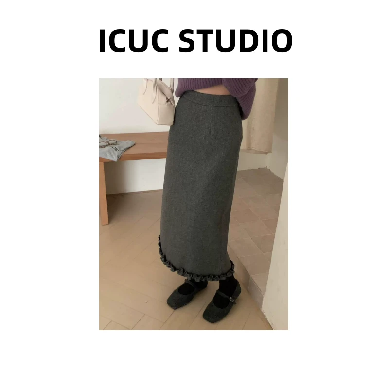 ICUC定制-【复古慵懒风花边半身裙】早春新款显瘦百搭半身裙8353