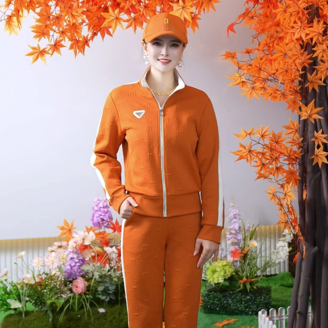 【WW】秋冬季新款修身减龄运动休闲套装提花时尚开衫两件套2337115