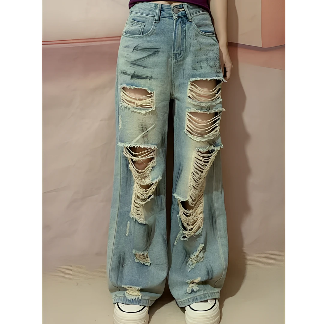 【送腰带+运费险】小个子阔腿裤女夏季薄款宽松显瘦破洞牛仔裤女款