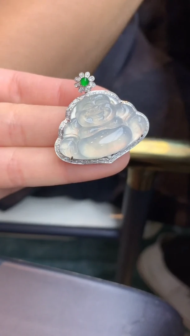 颈饰18K金镶嵌翡翠385-雪姐翡翠天天见
